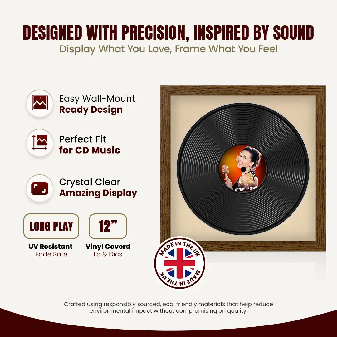 16x16" Modern Dark Oak Vinyl Record Frame With Ivory Mount For 12" LP Discs | Premium Wall Frame For Music Enthusiasts thumbnail 8
