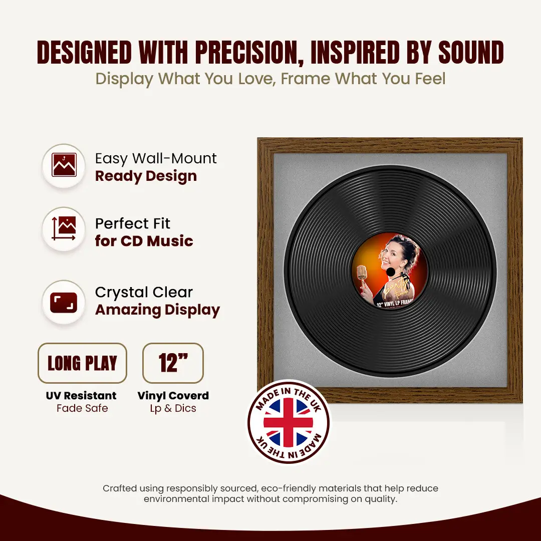 16x16" Modern Dark Oak Vinyl Record Frame With Silver Mount For 12" LP Discs | Elegant Frame For Music Lovers thumbnail 8