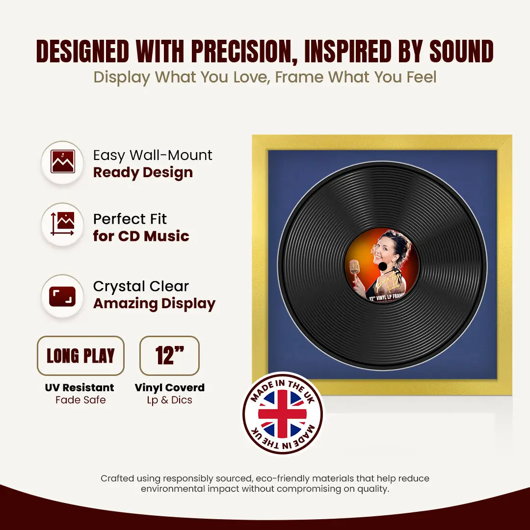 16x16" Modern Gold Vinyl Record Frame With Blue Mount For 12" LP Discs | Contemporary Wall Display thumbnail 8