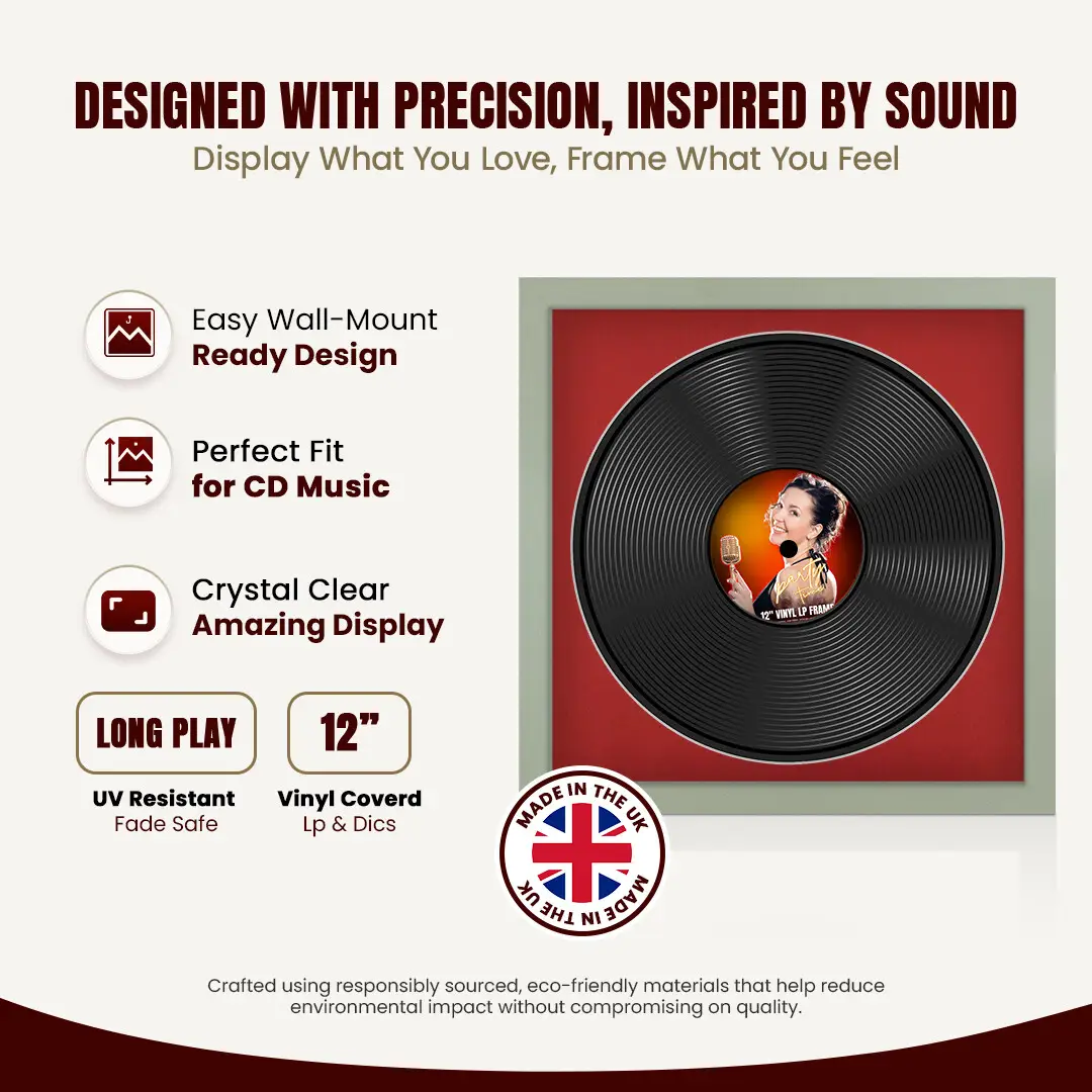 16x16" Modern Green Vinyl Record Frame With Crimson Mount For 12" LP Discs | Contemporary Wall Display thumbnail 8