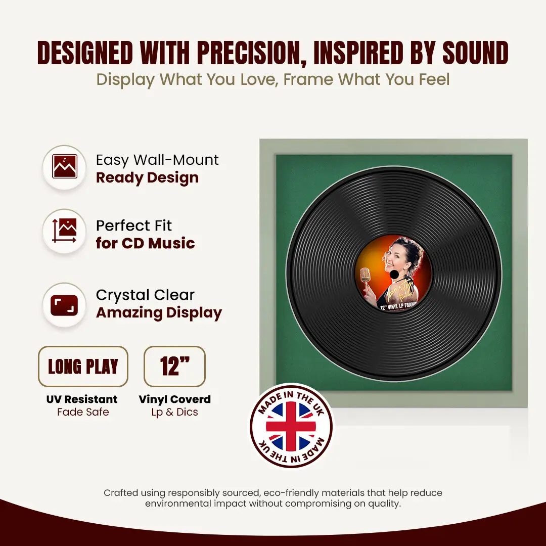 16x16" Modern Green Vinyl Record Frame With Emerald (Green) Mount For 12" LP Discs | Premium Wall Frame For Music Enthusiasts thumbnail 8