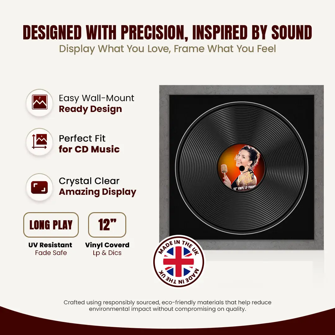 16x16" Modern Grey Marble Vinyl Record Frame With Black Mount For 12" LP Discs | Elegant Frame For Music Lovers thumbnail 8