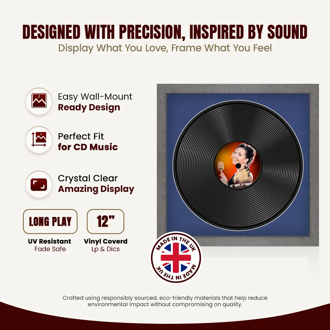 16x16" Modern Grey Marble Vinyl Record Frame With Blue Mount For 12" LP Discs | Elegant Frame For Music Lovers thumbnail 8
