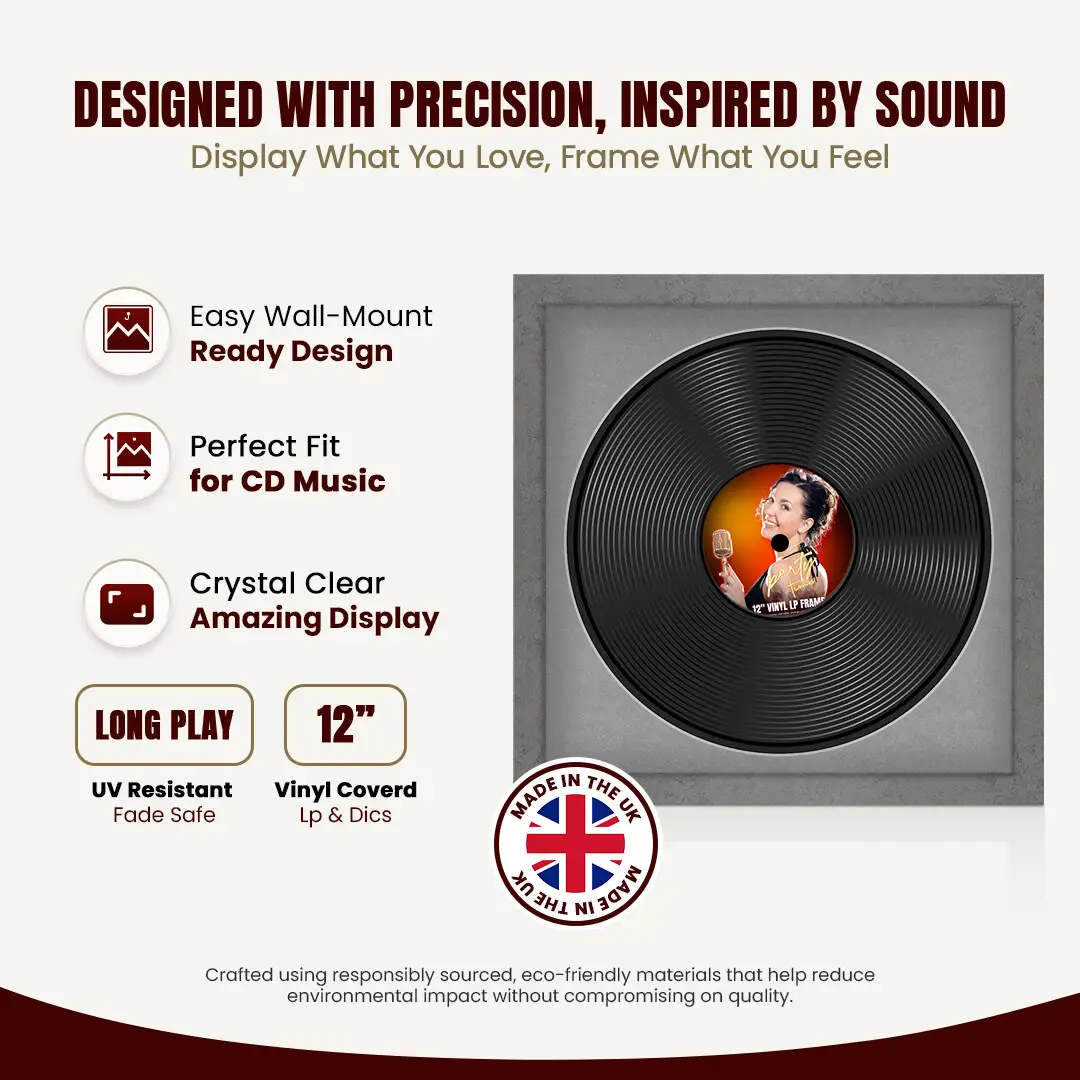 16x16" Modern Grey Marble Vinyl Record Frame With Mid Grey Mount For 12" LP Discs | Premium Wall Frame For Music Enthusiasts thumbnail 8