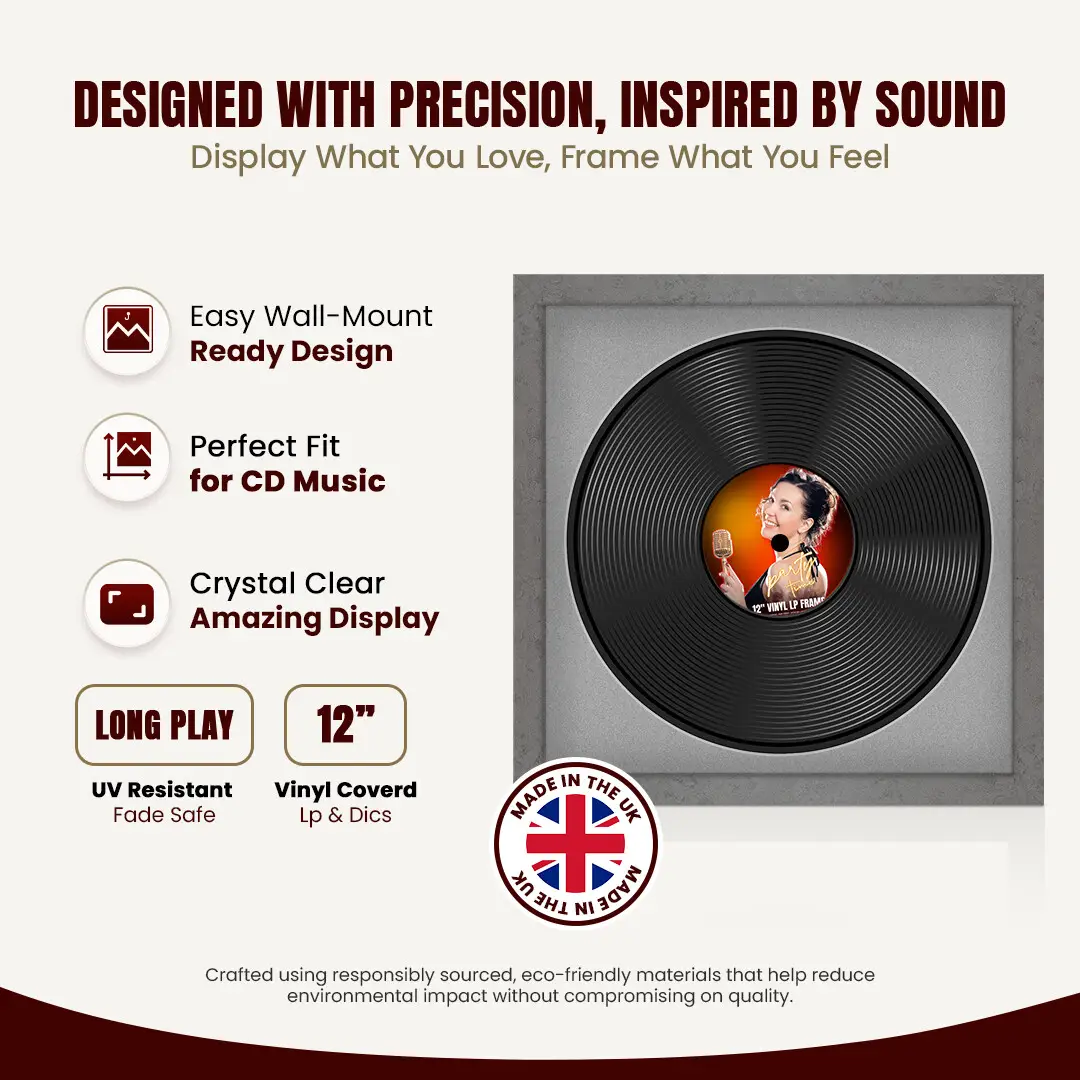 16x16" Modern Grey Marble Vinyl Record Frame With Silver Mount For 12" LP Discs | Contemporary Wall Display thumbnail 8