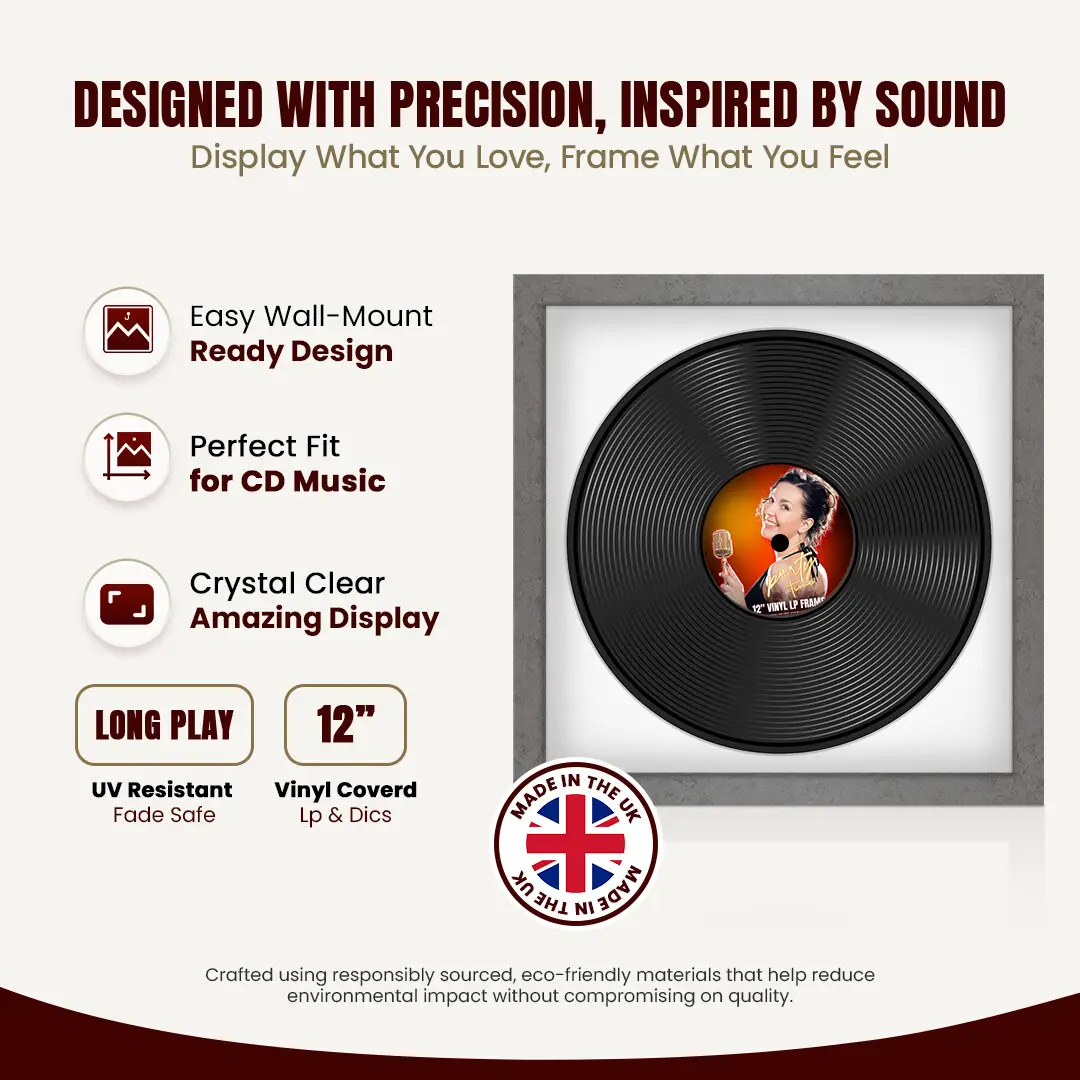 16x16" Modern Grey Marble Vinyl Record Frame With Ice White Mount For 12" LP Discs | Contemporary Wall Display thumbnail 8
