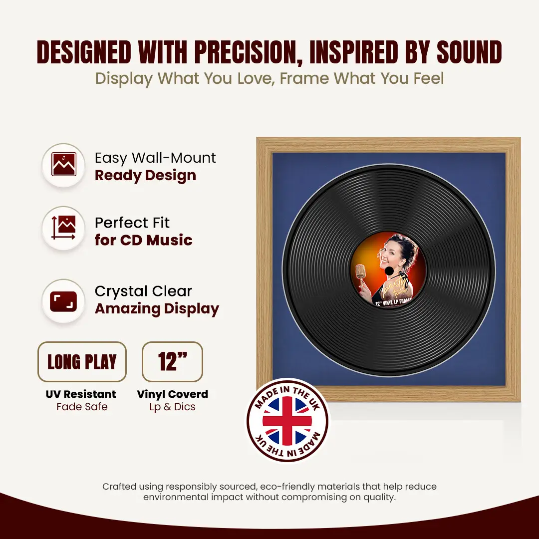 16x16" Modern Light Oak Vinyl Record Frame With Blue Mount For 12" LP Discs | Contemporary Wall Display thumbnail 8