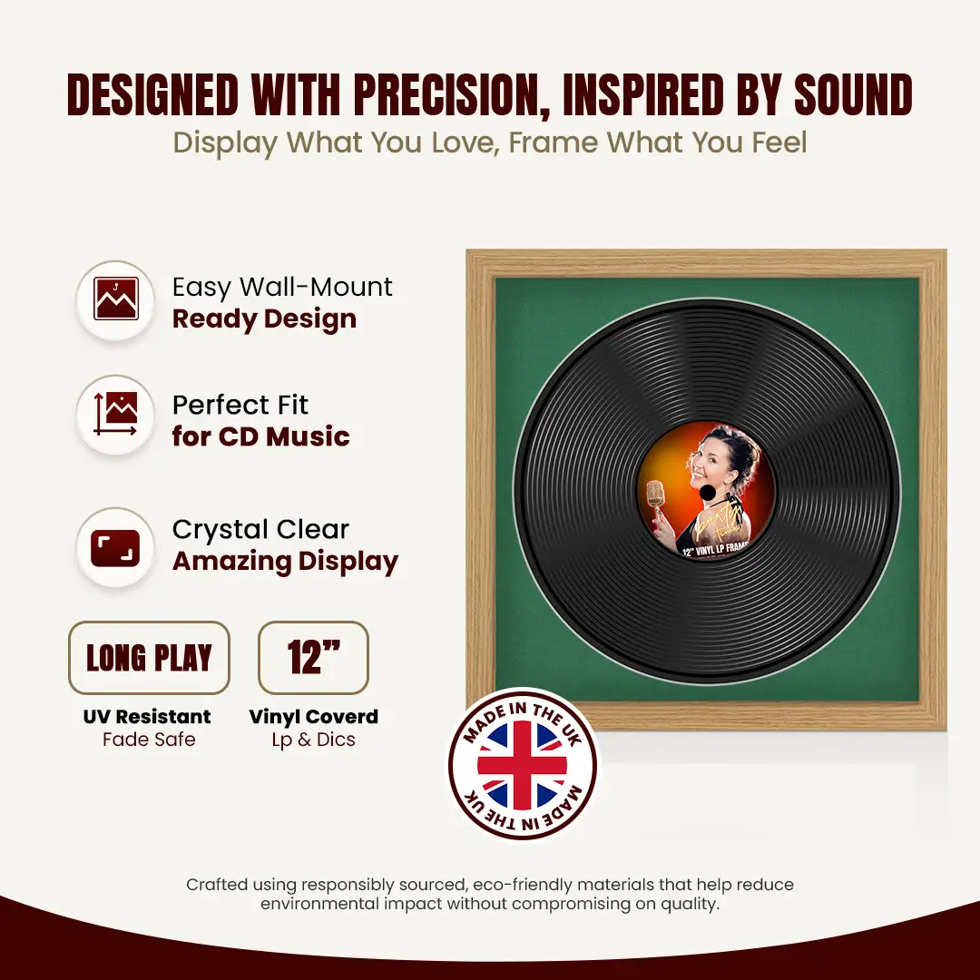 16x16" Modern Light Oak Vinyl Record Frame With Emerald (Green) Mount For 12" LP Discs | Elegant Frame For Music Lovers thumbnail 8