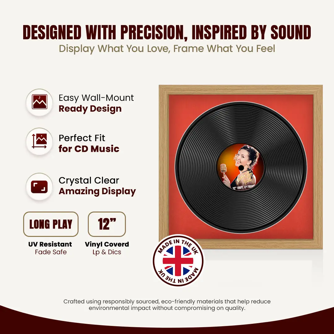16x16" Modern Vinyl Record Frame With Poppy Red Mount For 12" LP Discs | Elegant Frame For Music Lovers thumbnail 8