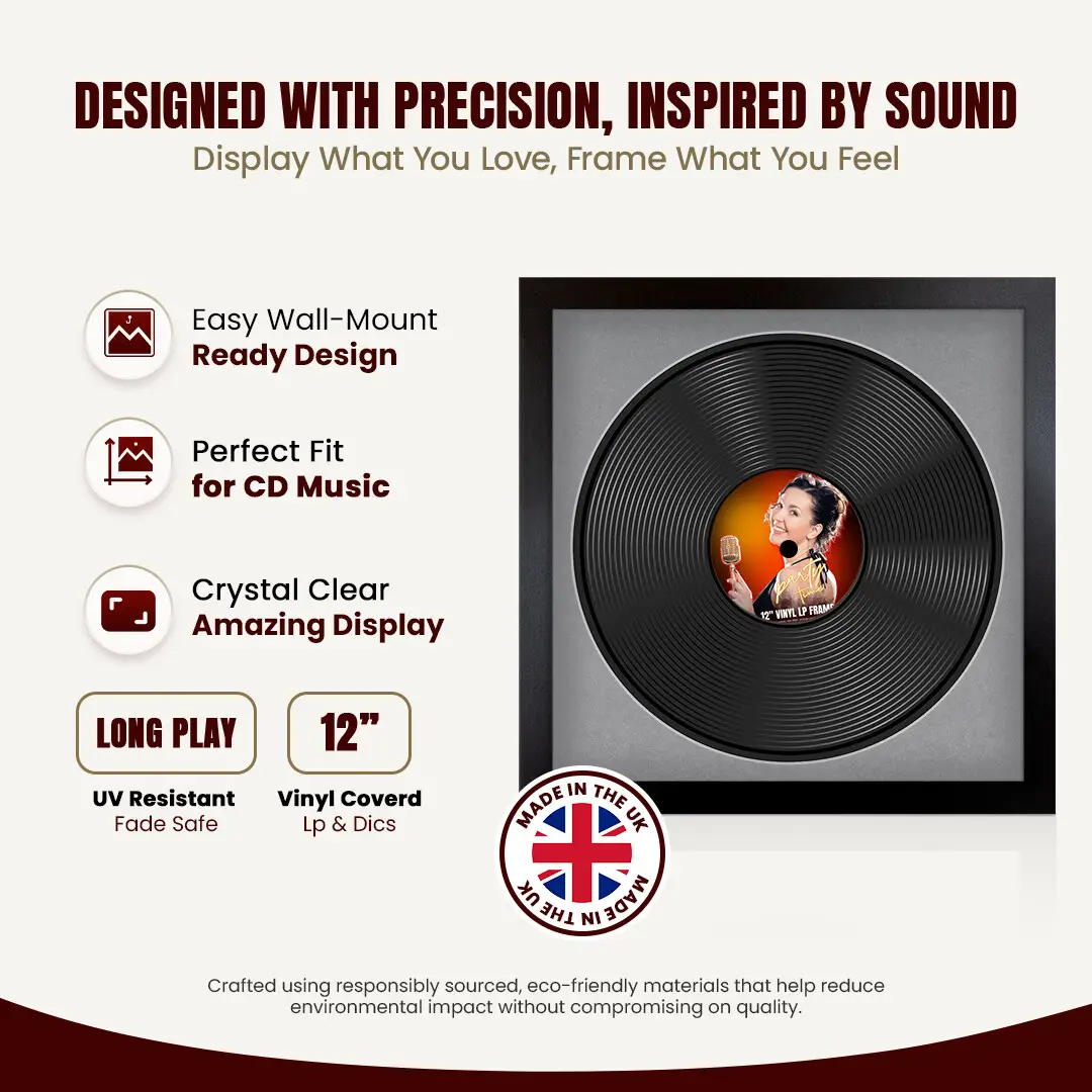 16x16" Modern Matte Black Vinyl Record Frame With Mid Grey Mount For 12" LP Discs | Elegant Frame For Music Lovers thumbnail 8