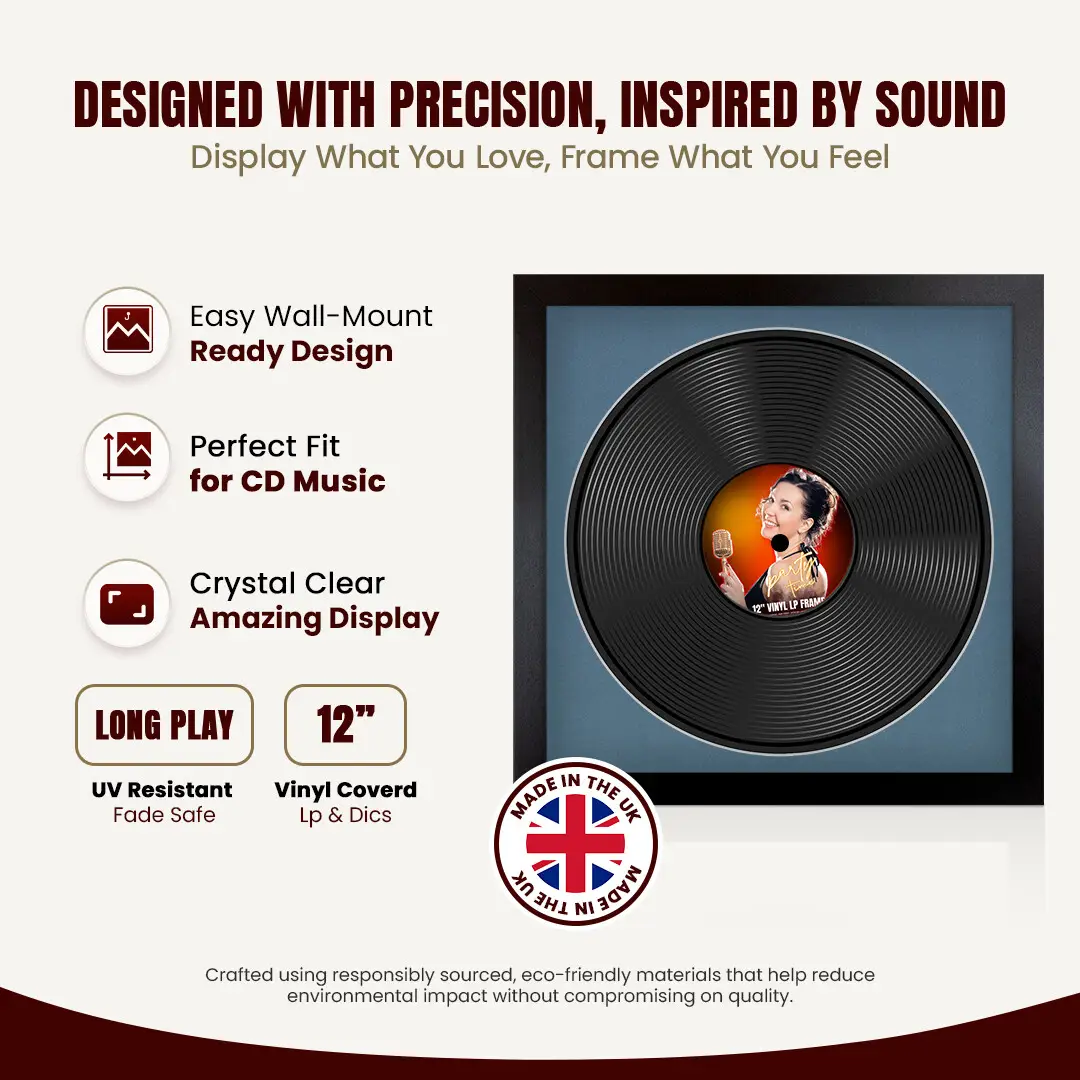 16x16" Modern Mat Black Vinyl Record Frame With Pompador Mount For 12" LP Discs | Contemporary Wall Display thumbnail 8