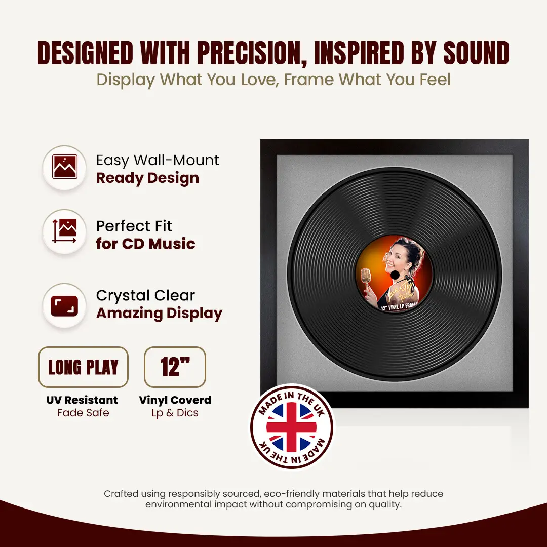 16x16" Modern Matte Black Vinyl Record Frame With Silver Mount For 12" LP Discs | Contemporary Wall Display thumbnail 8