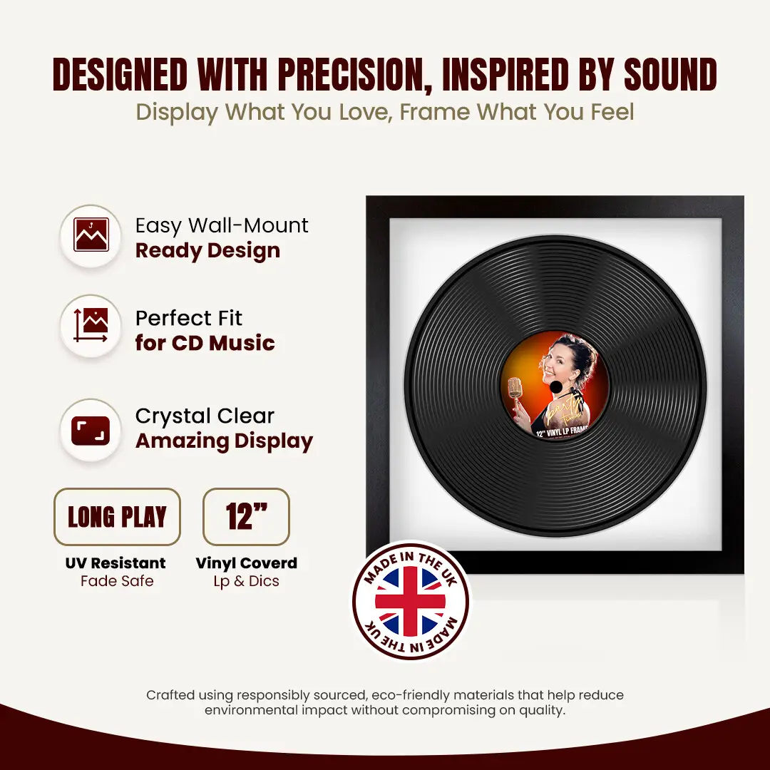 16x16" Modern Matte Black Vinyl Record Frame With Ice White Mount For 12" LP Discs | Premium Wall Frame For Music Enthusiasts thumbnail 8