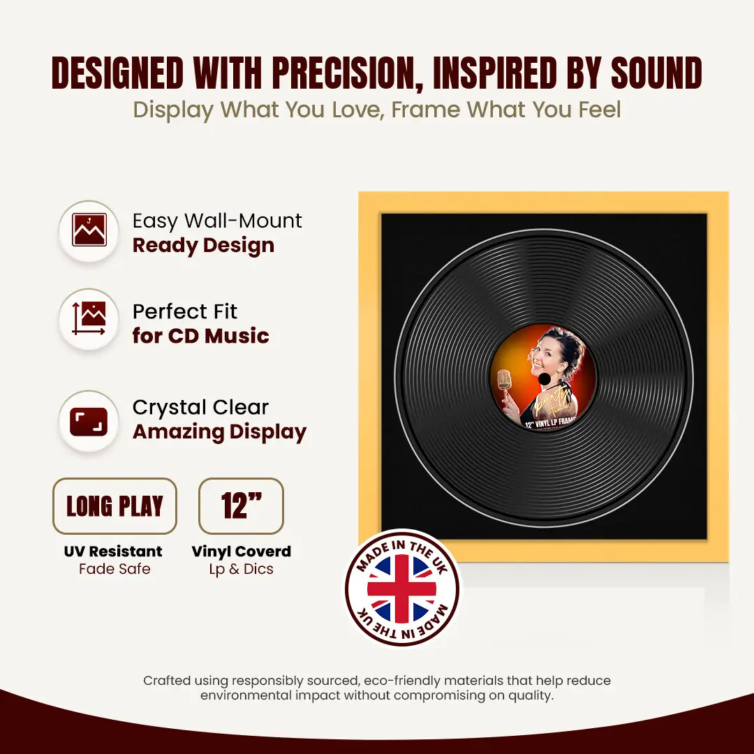 16x16" Modern Mustard Yellow Vinyl Record Frame With Black Mount For 12" LP Discs | Elegant Frame For Music Lovers thumbnail 8