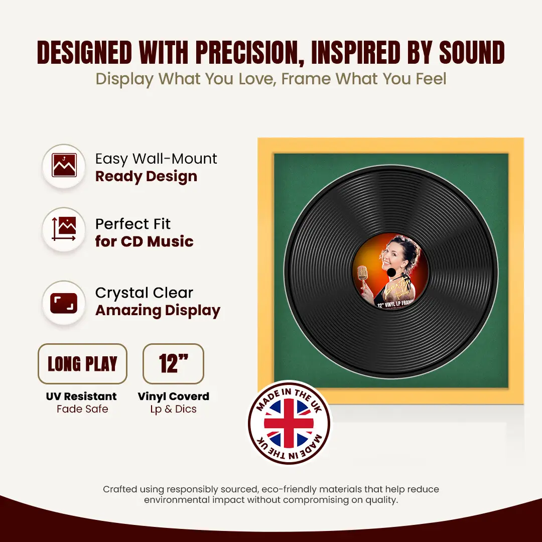 16x16" Modern Mustard Yellow Vinyl Record Frame With Emerald (Green) Mount For 12" LP Discs | Elegant Frame For Music Lovers thumbnail 8