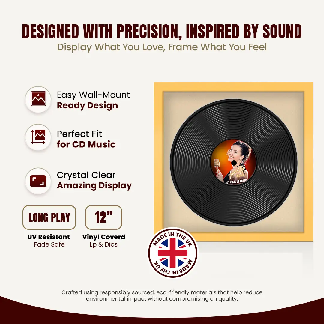 16x16" Modern Mustard Yellow Vinyl Record Frame With Ivory Mount For 12" LP Discs | Elegant Frame For Music Lovers thumbnail 8