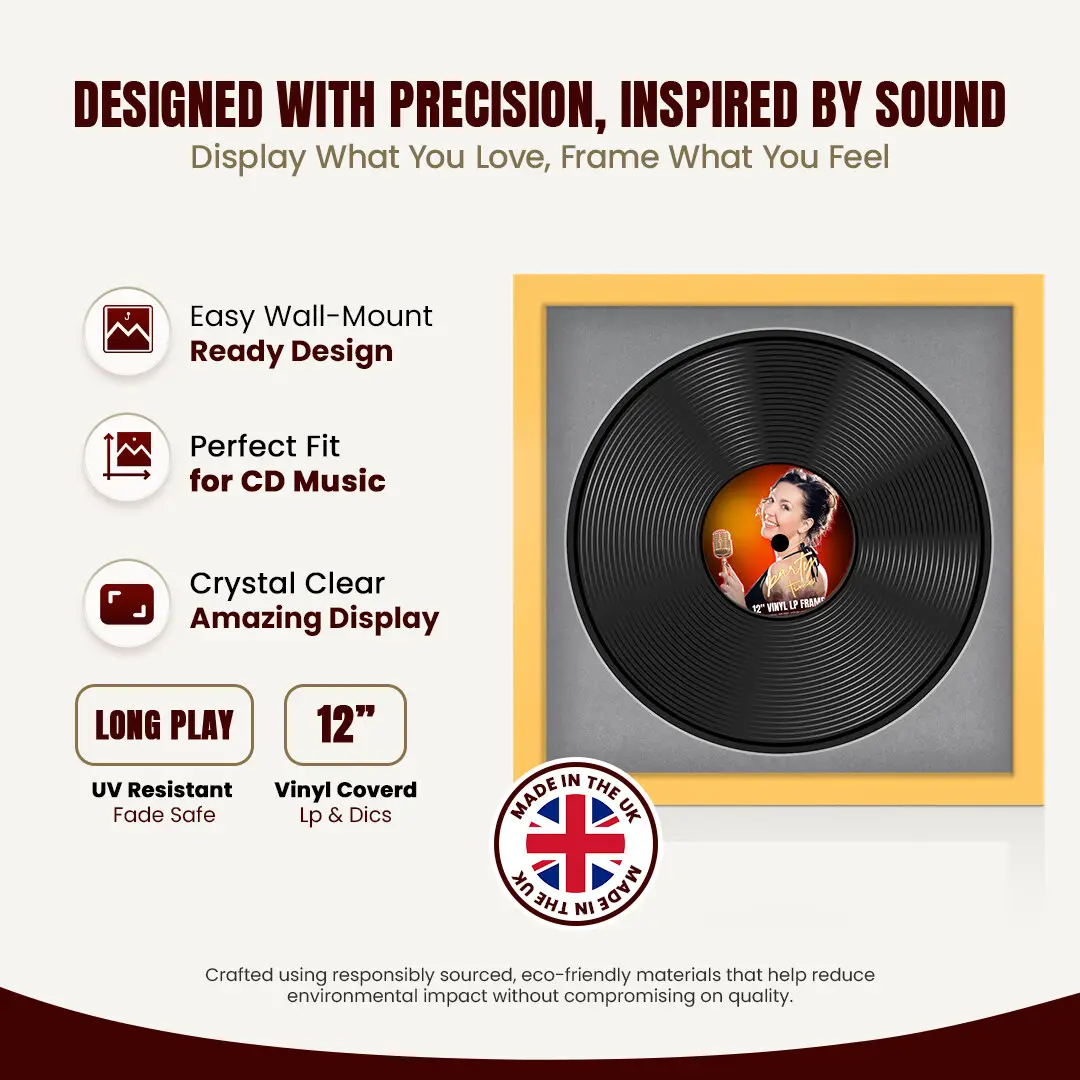 16x16" Modern Mustard Yellow Vinyl Record Frame With Mid Grey Mount For 12" LP Discs | Premium Wall Frame For Music Enthusiasts thumbnail 8