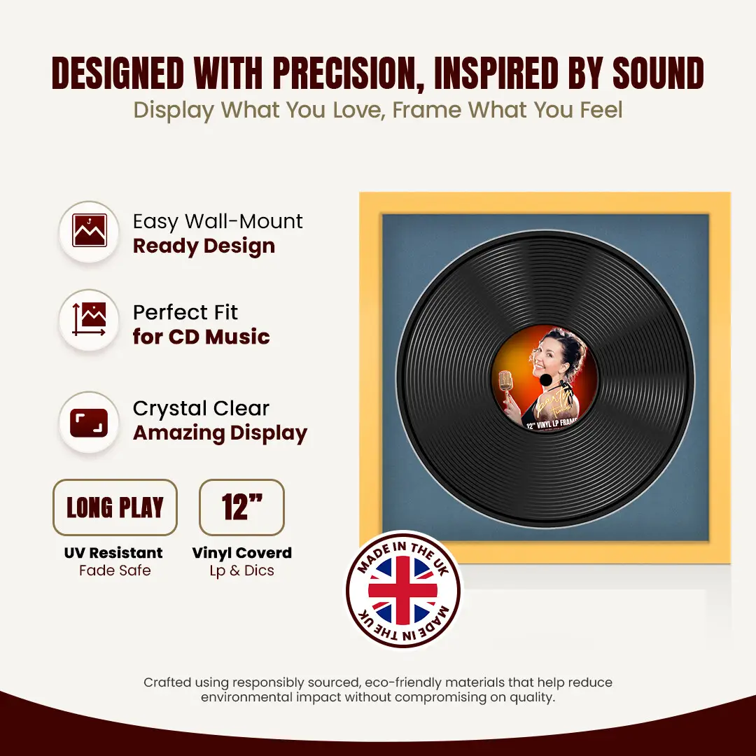 16x16" Modern Mustard Yellow Vinyl Record Frame With Pompador Mount For 12" LP Discs | Contemporary Wall Display thumbnail 8
