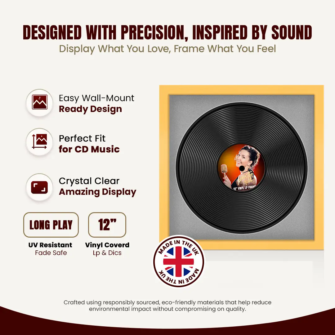 16x16" Modern Mustard Yellow Vinyl Record Frame With Silver Mount For 12" LP Discs | Contemporary Wall Display thumbnail 8