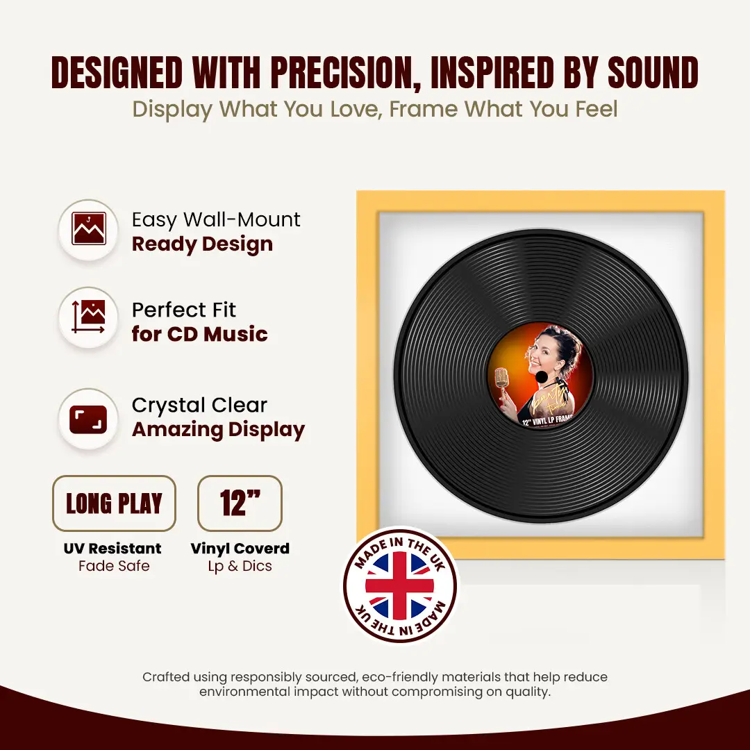 16x16" Modern Mustard Yellow Vinyl Record Frame With Ice White Mount For 12" LP Discs | Elegant Frame For Music Lovers thumbnail 8