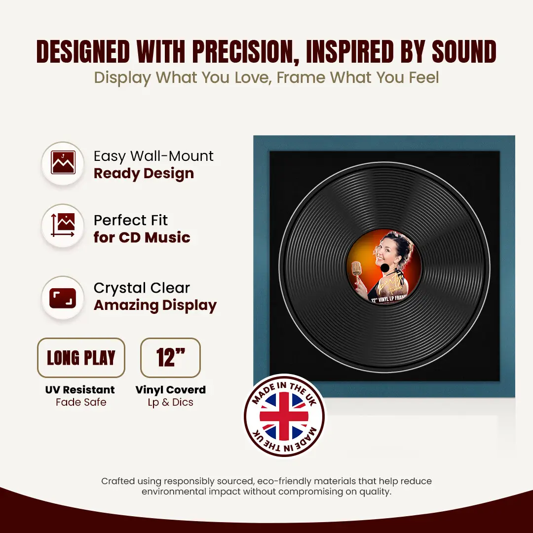 16x16" Modern Navy Blue Vinyl Record Frame With Black Mount For 12" LP Discs | Contemporary Wall Display thumbnail 8