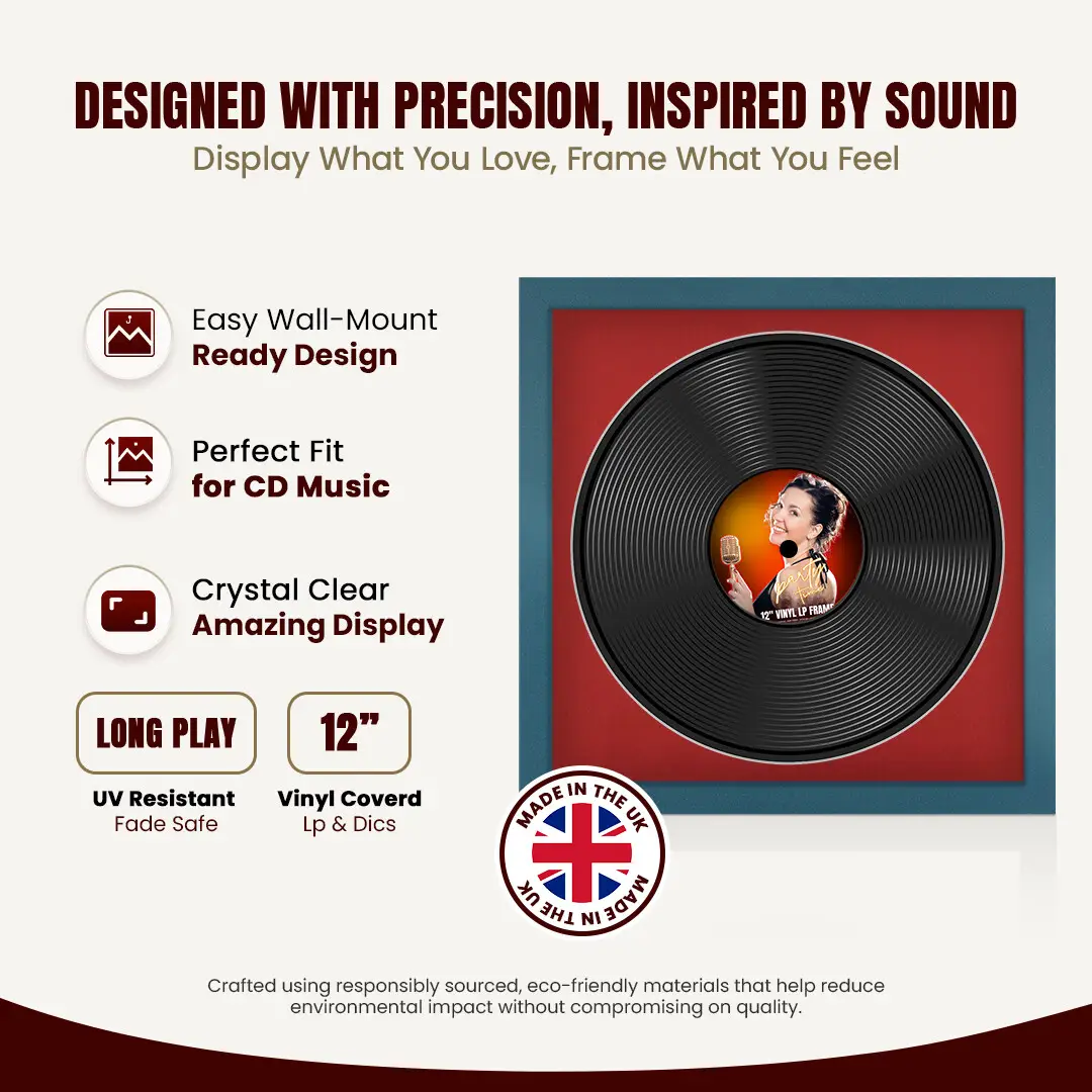 16x16" Modern Navy Blue Vinyl Record Frame With Crimson Mount For 12" LP Discs | Elegant Frame For Music Lovers thumbnail 8