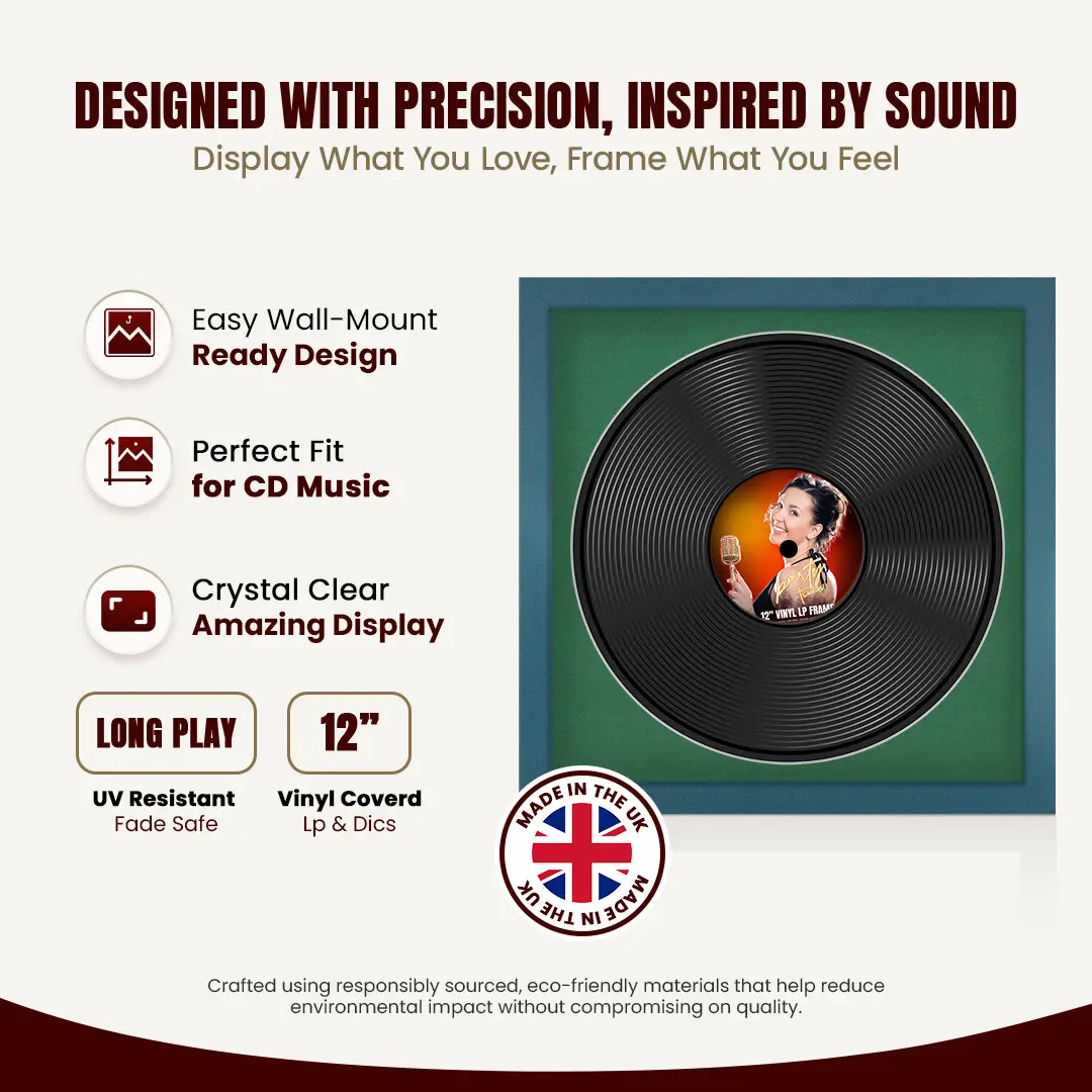 16x16" Modern Navy Blue Vinyl Record Frame With Emerald (Green) Mount For 12" LP Discs | Contemporary Wall Display thumbnail 8