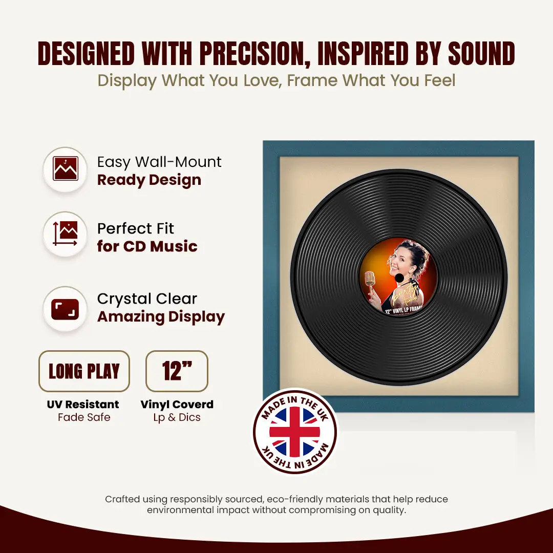 16x16" Modern Navy Blue Vinyl Record Frame With Ivory Mount For 12" LP Discs | Elegant Frame For Music Lovers thumbnail 8