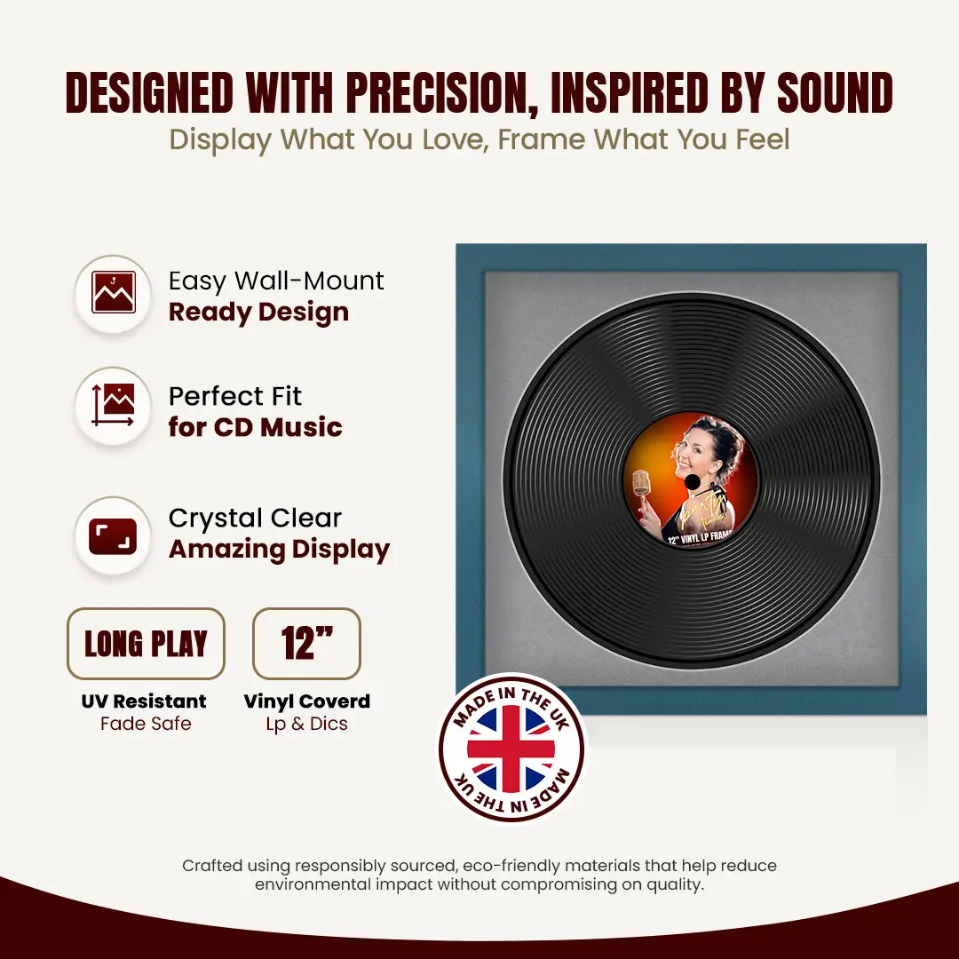 16x16" Modern Navy Blue Vinyl Record Frame With Mid Grey Mount For 12" LP Discs | Contemporary Wall Display thumbnail 8