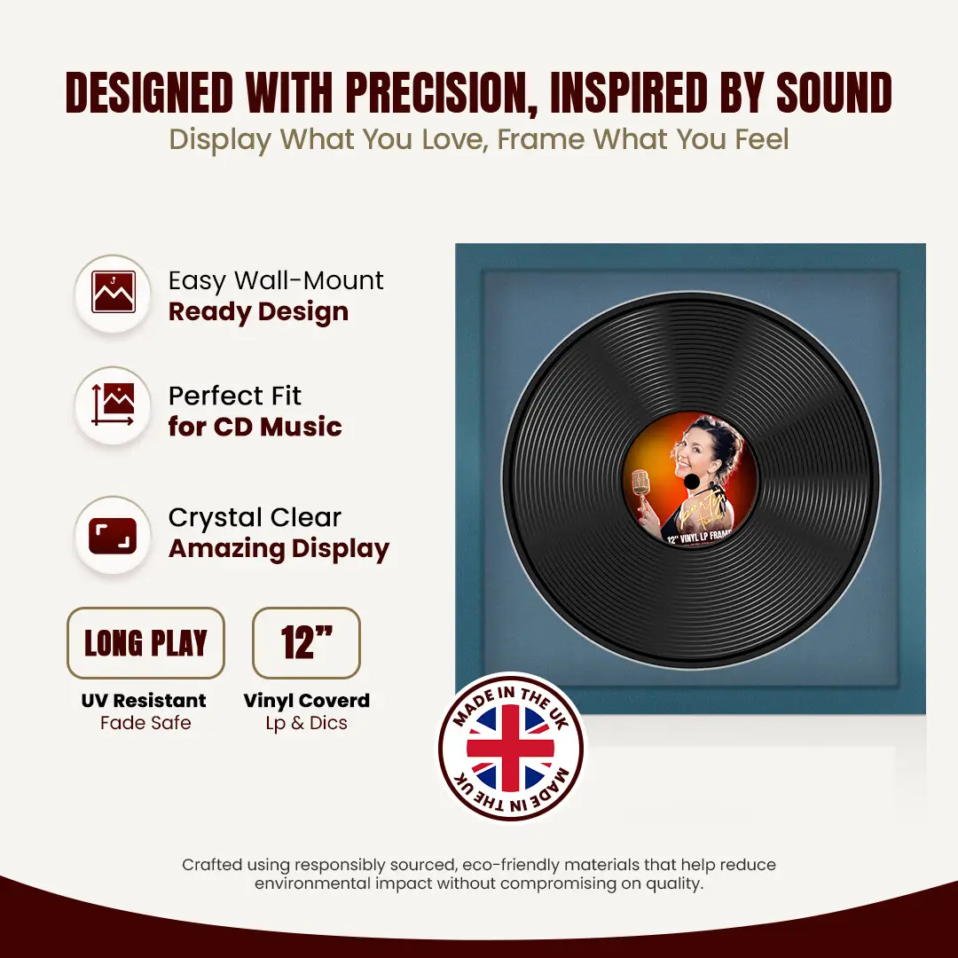 16x16" Modern Navy Blue Vinyl Record Frame With Pompador Mount For 12" LP Discs | Contemporary Wall Display thumbnail 8