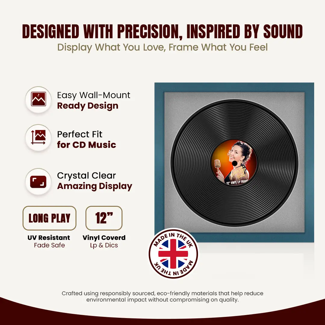 16x16" Modern Navy Blue Vinyl Record Frame With Silver Mount For 12" LP Discs | Elegant Frame For Music Lovers thumbnail 8