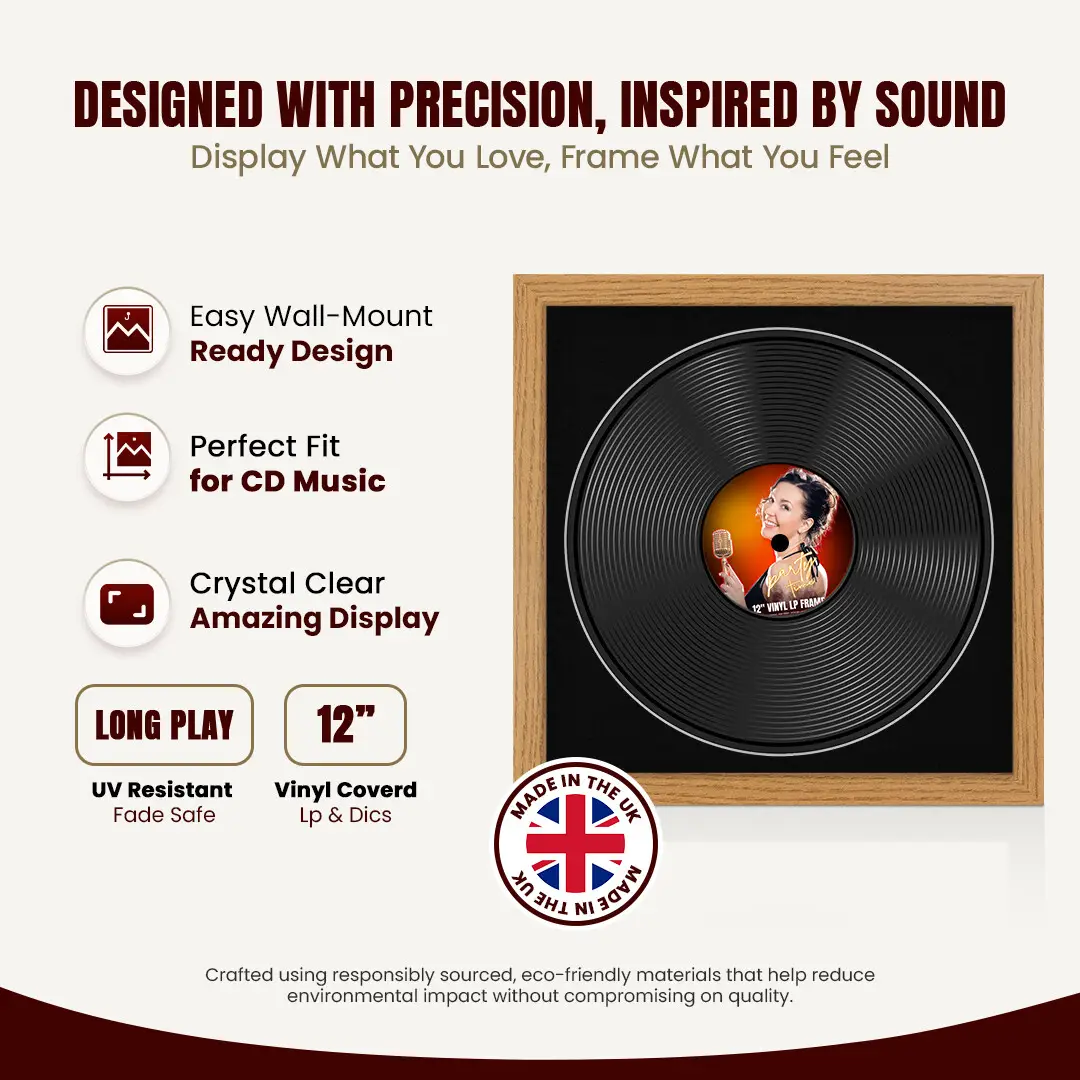 16x16" Modern Oak Vinyl Record Frame With Black Mount For 12" LP Discs | Contemporary Wall Display thumbnail 8