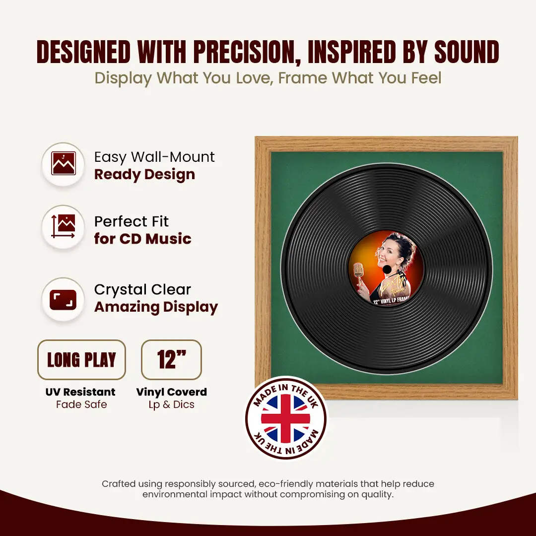 16x16" Modern Oak Vinyl Record Frame With Emerald (Green) Mount For 12" LP Discs | Elegant Frame For Music Lovers thumbnail 8