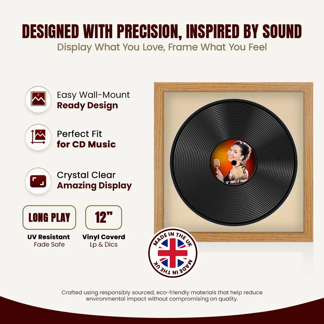 16x16" Modern Oak Vinyl Record Frame With Ivory Mount For 12" LP Discs | Contemporary Wall Display thumbnail 8