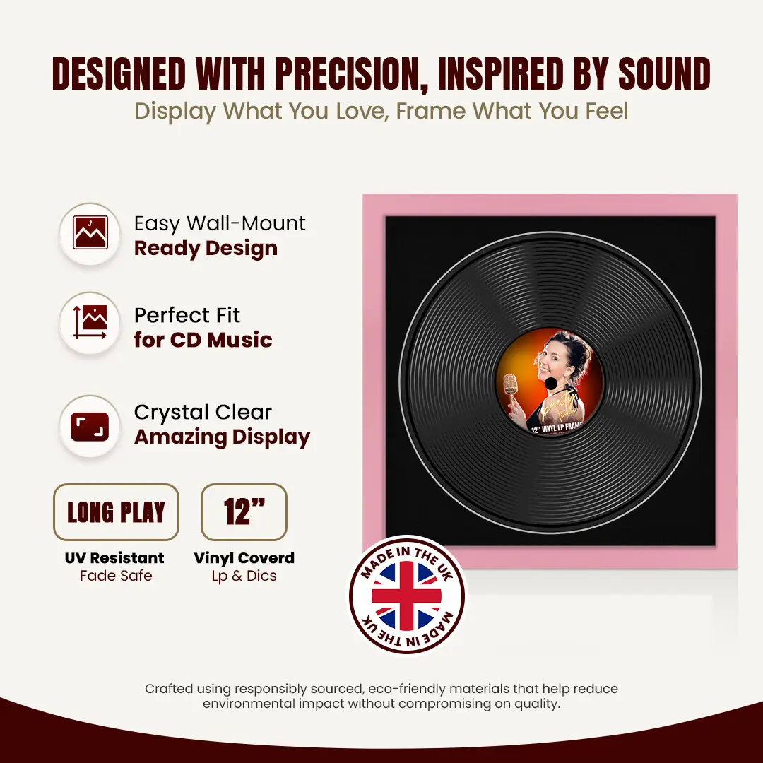 16x16" Modern Pastel Pink Vinyl Record Frame With Black Mount For 12" LP Discs | Elegant Frame For Music Lovers thumbnail 8