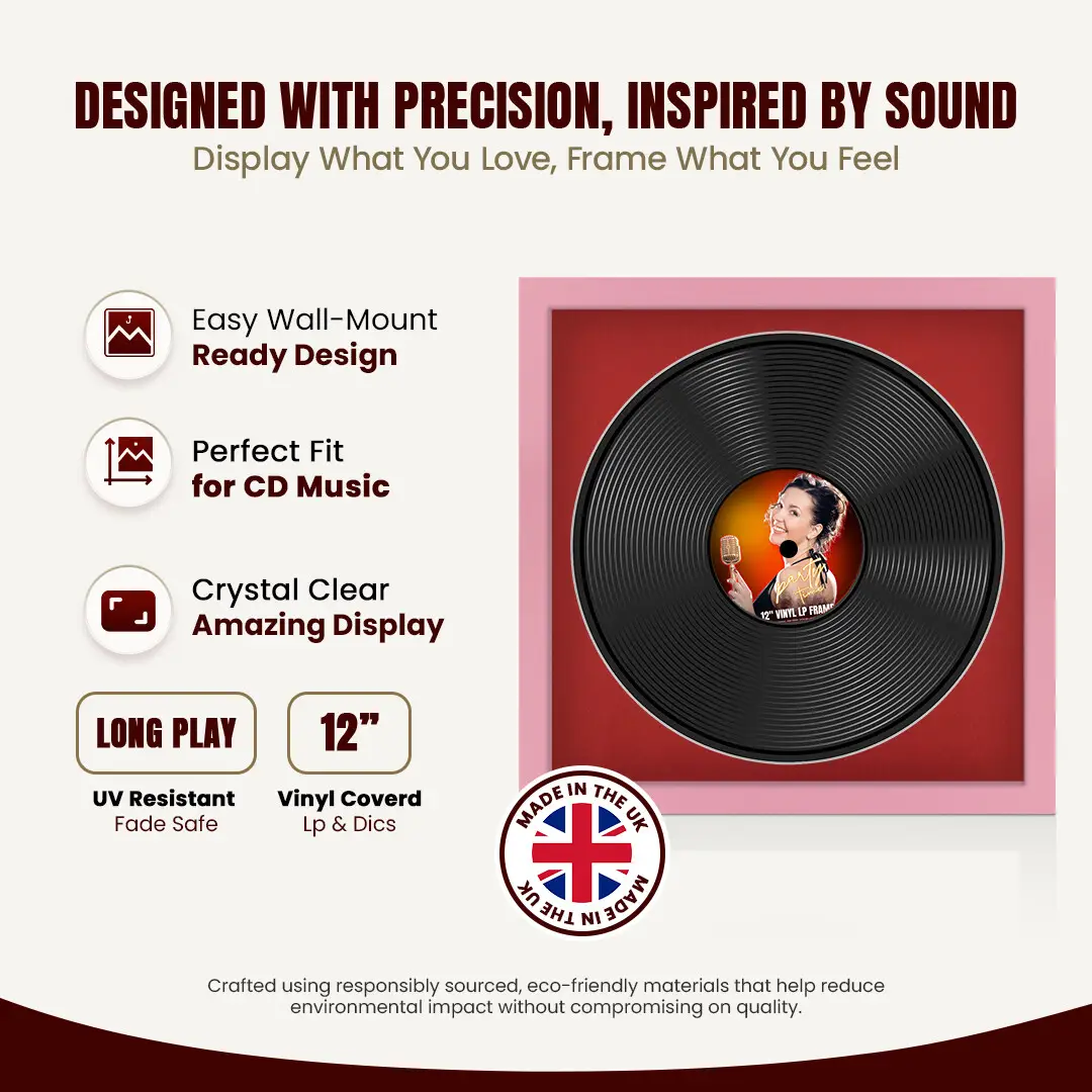 16x16" Modern Pastel Pink Vinyl Record Frame With Crimson Mount For 12" LP Discs | Contemporary Wall Display thumbnail 8
