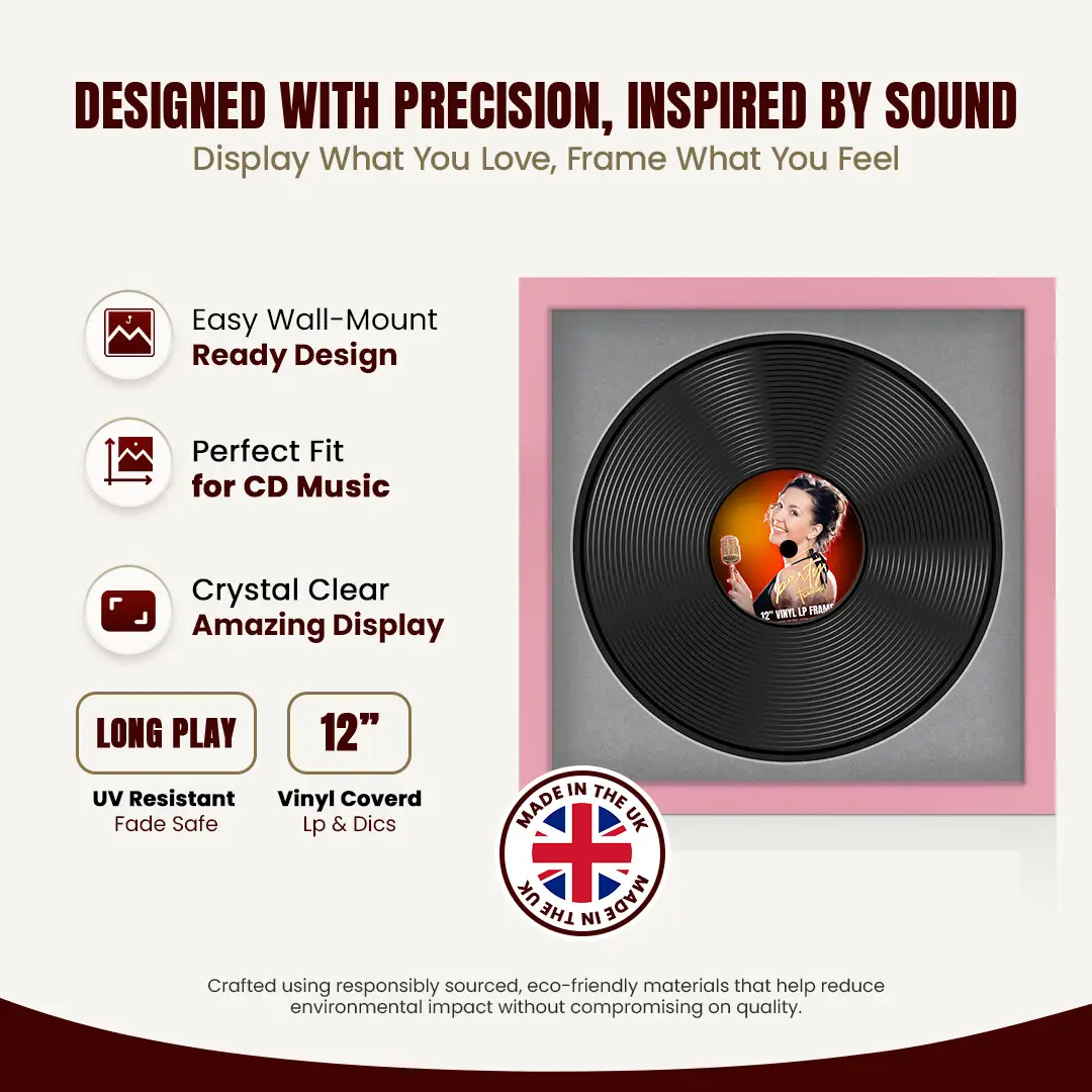 16x16" Modern Pastel Pink Vinyl Record Frame With Mid Grey Mount For 12" LP Discs | Contemporary Wall Display thumbnail 8