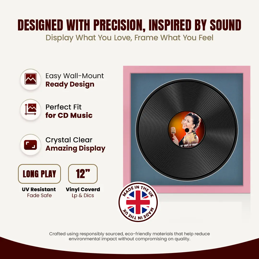 16x16" Modern Pastel Pink Vinyl Record Frame With Pompador Mount For 12" LP Discs | Contemporary Wall Display thumbnail 8
