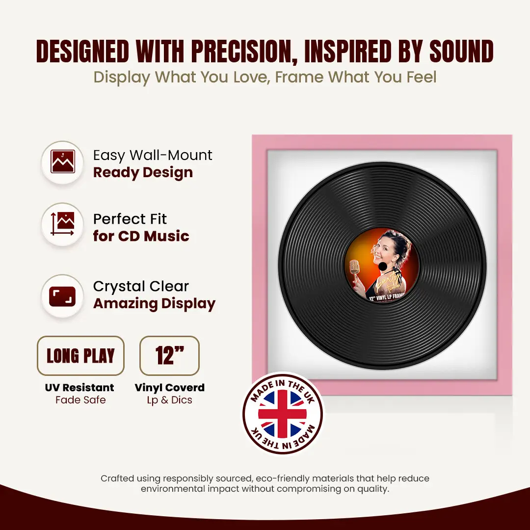 16x16" Modern Pastel Pink Vinyl Record Frame With Ice White Mount For 12" LP Discs | Elegant Frame For Music Lovers thumbnail 8