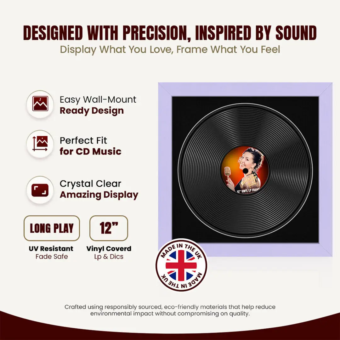 16x16" Modern Purple Vinyl Record Frame With Black Mount For 12" LP Discs | Contemporary Wall Display thumbnail 8