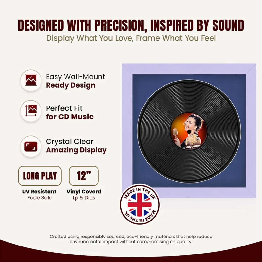 16x16" Modern Purple Vinyl Record Frame With Blue Mount For 12" LP Discs | Elegant Frame For Music Lovers thumbnail 8