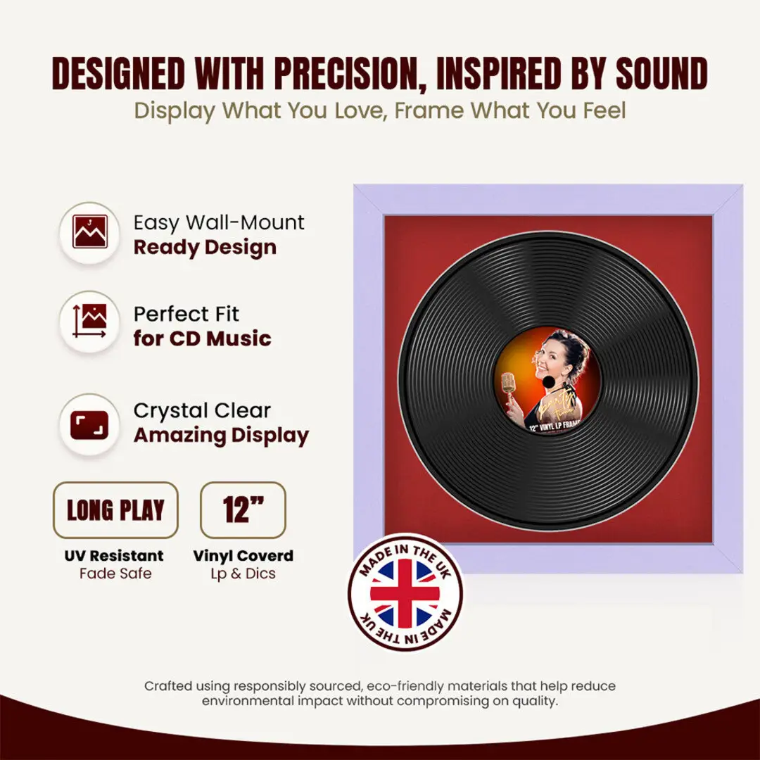 16x16" Modern Purple Vinyl Record Frame With Crimson Mount For 12" LP Discs | Elegant Frame For Music Lovers thumbnail 8