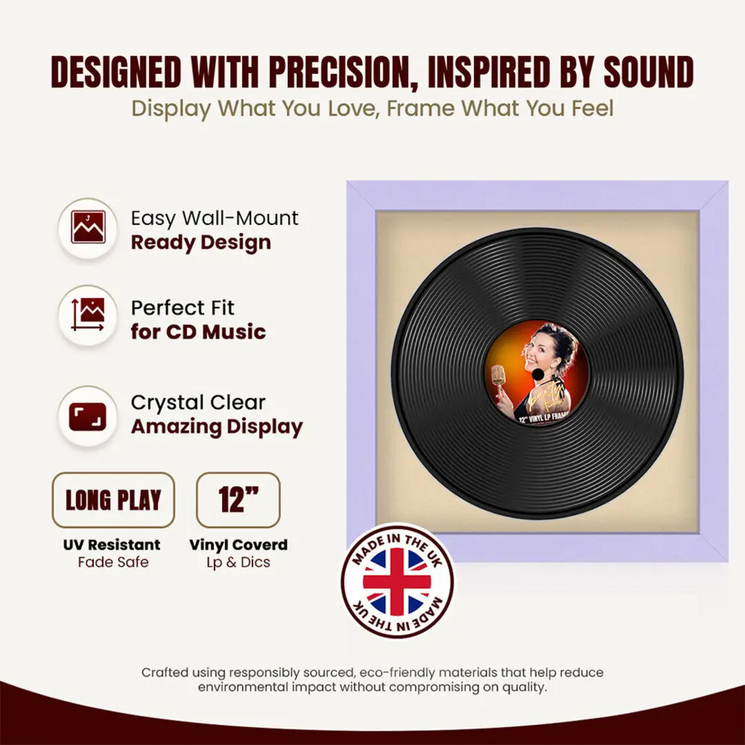 16x16" Modern Purple Vinyl Record Frame With Ivory Mount For 12" LP Discs | Premium Wall Frame For Music Enthusiasts thumbnail 8