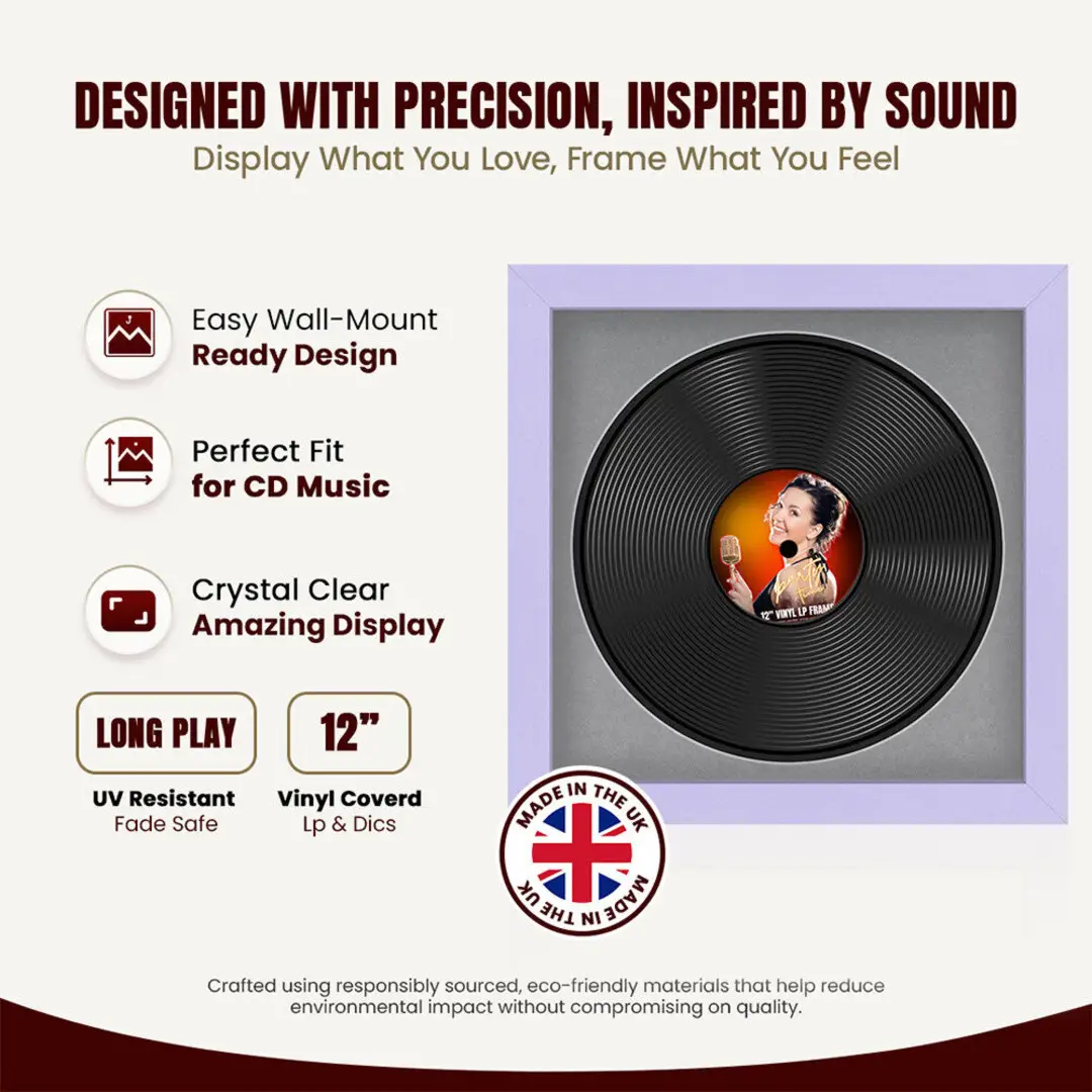 16x16" Modern Purple Vinyl Record Frame With Mid Grey Mount For 12" LP Discs | Contemporary Wall Display thumbnail 8