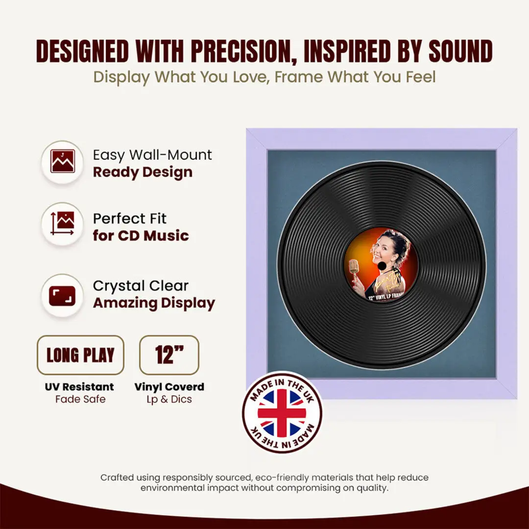 16x16" Modern Purple Vinyl Record Frame With Black Mount For 12" LP Discs | Contemporary Wall Display thumbnail 8