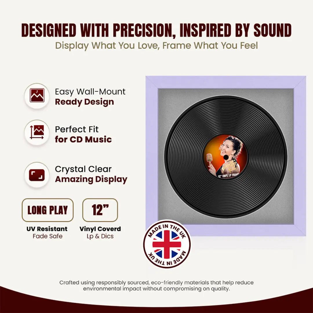 16x16" Modern Purple Vinyl Record Frame With Silver Mount For 12" LP Discs | Contemporary Wall Display thumbnail 8
