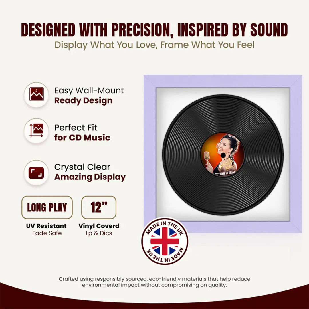 16x16" Modern Purple Vinyl Record Frame With Ice White Mount For 12" LP Discs | Contemporary Wall Display thumbnail 8