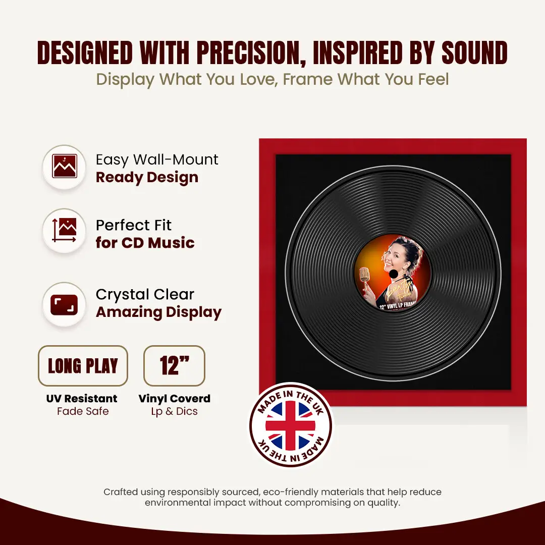 16x16" Modern Red Vinyl Record Frame With Black Mount For 12" LP Discs | Elegant Frame For Music Lovers thumbnail 8