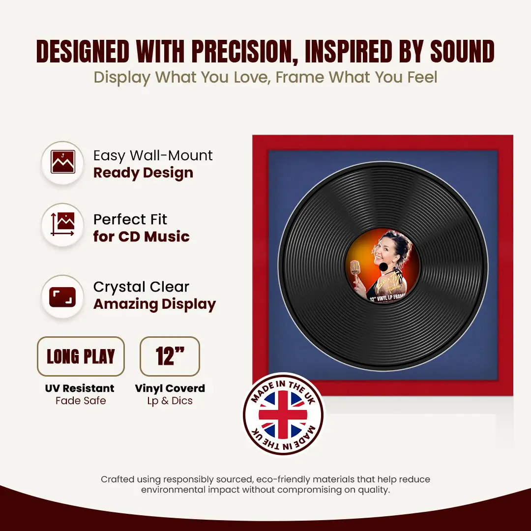 16x16" Modern Red Vinyl Record Frame With Blue Mount For 12" LP Discs | Elegant Frame For Music Lovers thumbnail 8