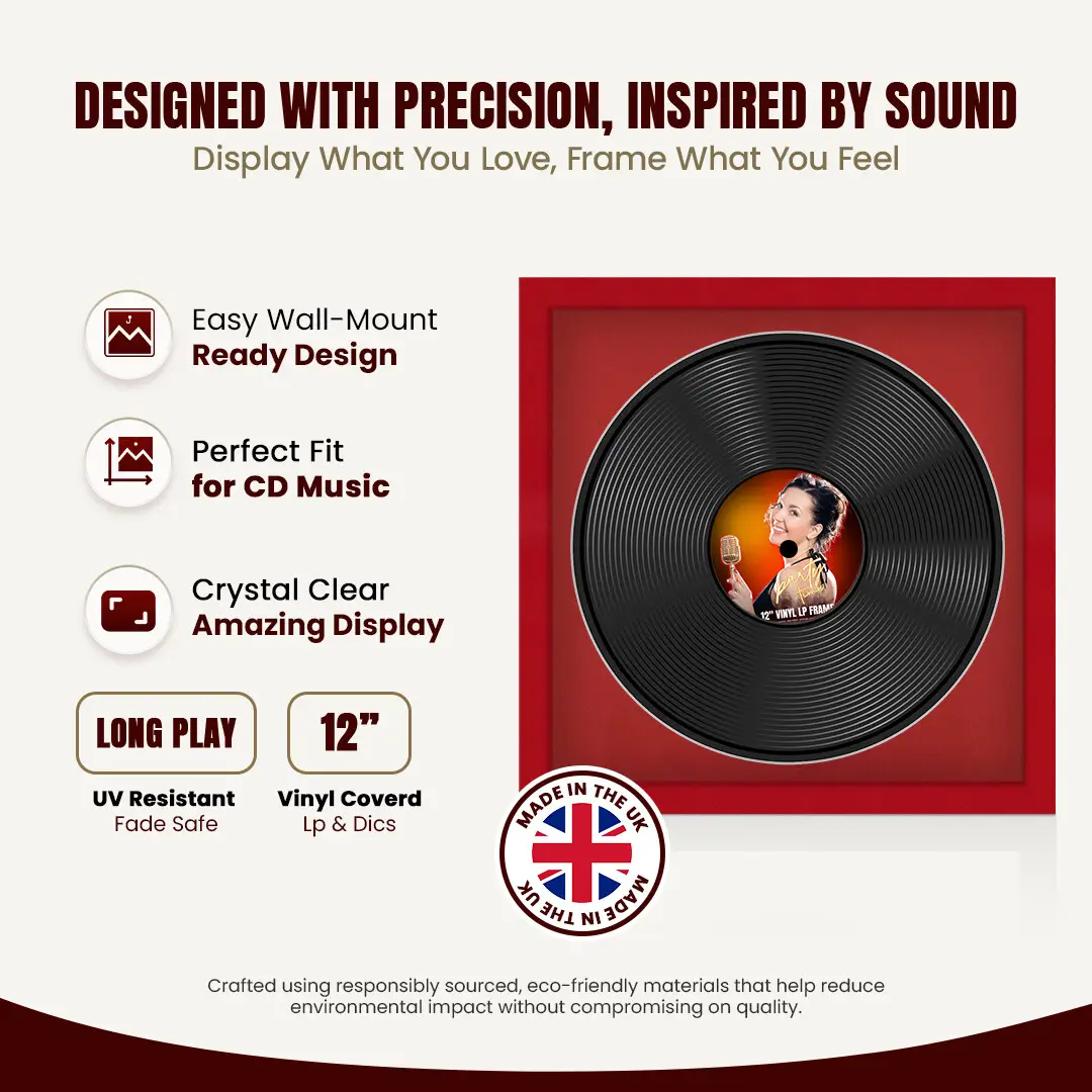 16x16" Modern Red Vinyl Record Frame With Crimson Mount For 12" LP Discs | Contemporary Wall Display thumbnail 8